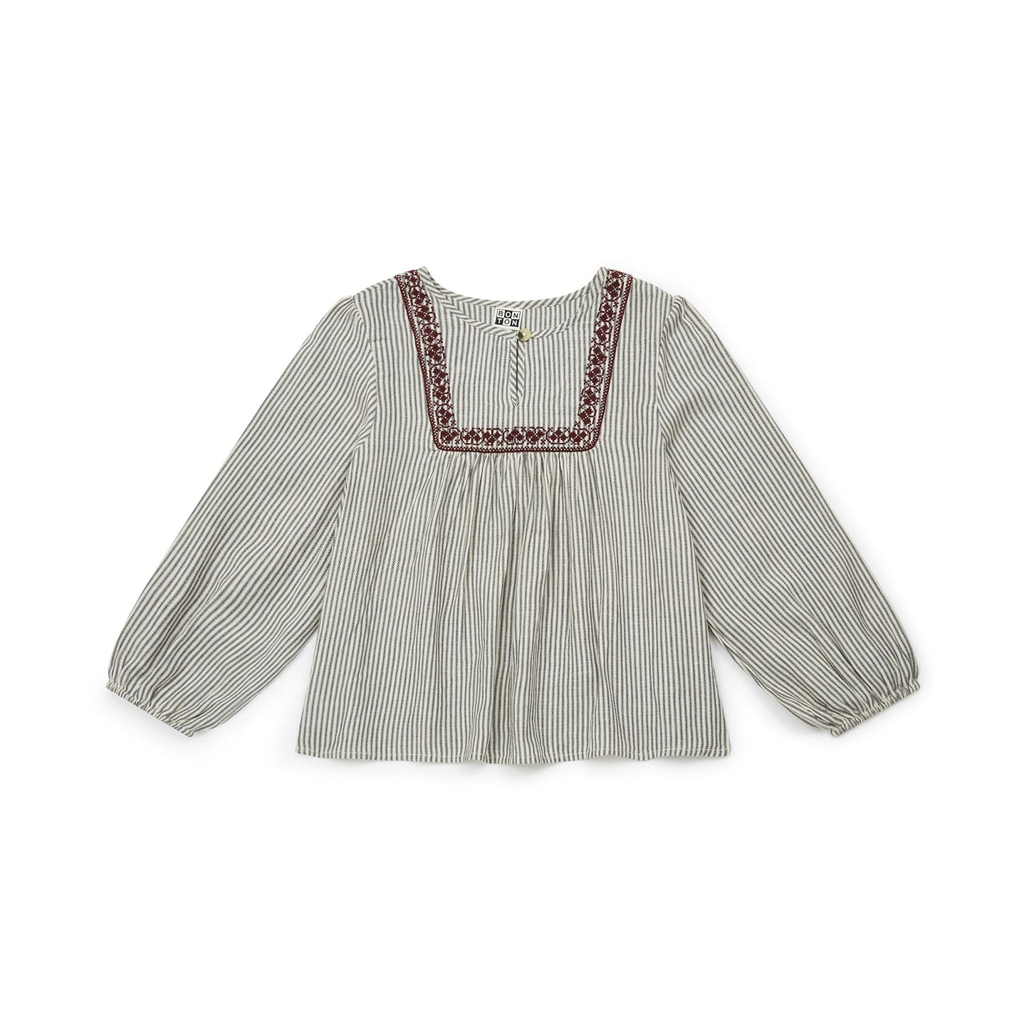 女童黑色条纹棉衬衫