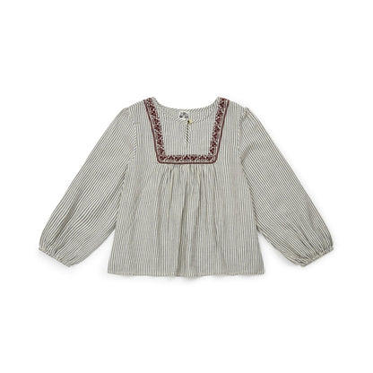 女童黑色条纹棉衬衫