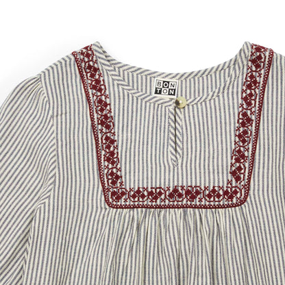 女童黑色条纹棉衬衫