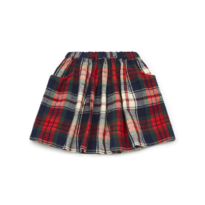 女童红色格子棉短裙