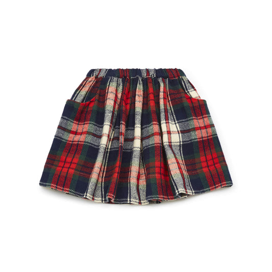 女童红色格子棉短裙