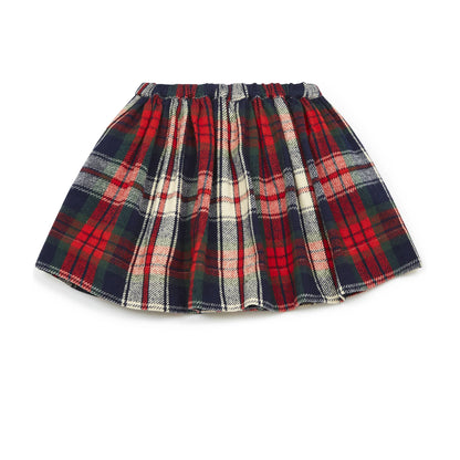 女童红色格子棉短裙