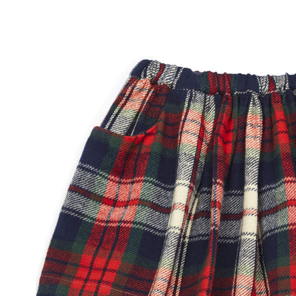 女童红色格子棉短裙