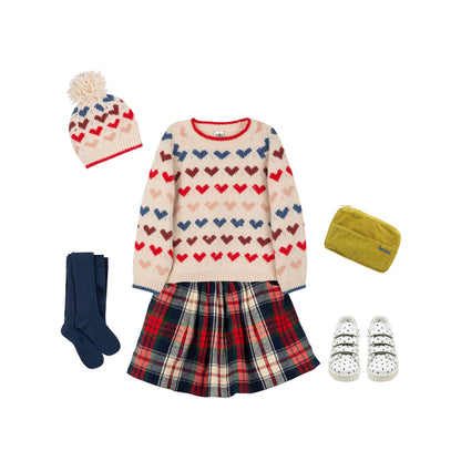 女童红色格子棉短裙