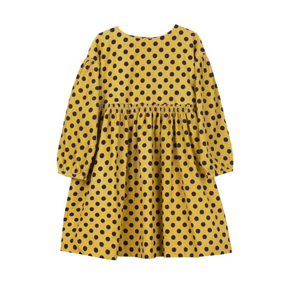 女童黄色圆点棉连衣裙