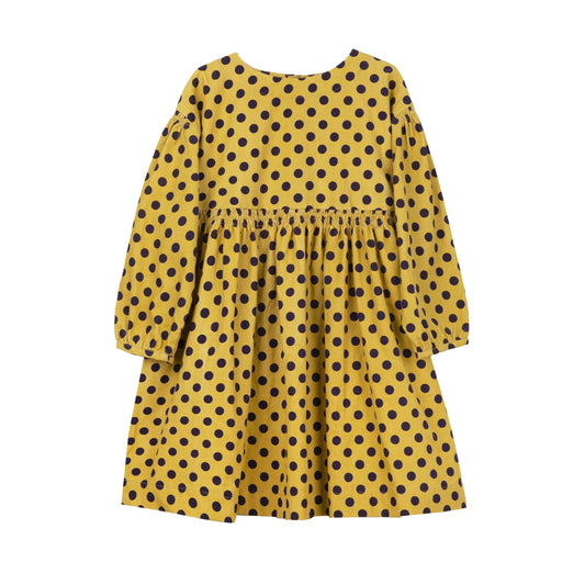 女童黄色圆点棉连衣裙