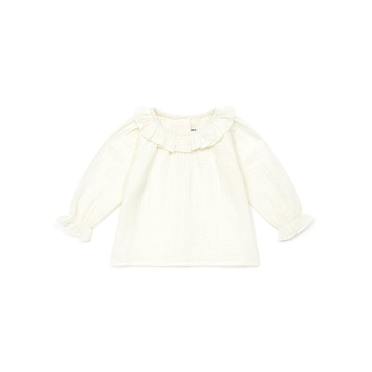 女婴白色荷叶边棉上衣