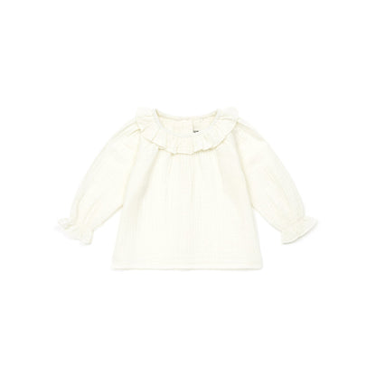 女婴白色荷叶边棉上衣