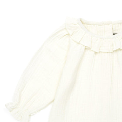 女婴白色荷叶边棉上衣
