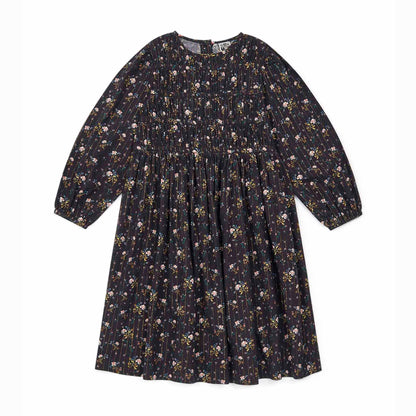 女童深灰色碎花闪光连衣裙