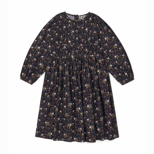 女童深灰色碎花闪光连衣裙