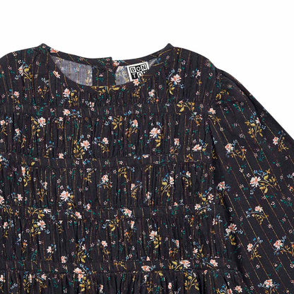 女童深灰色碎花闪光连衣裙