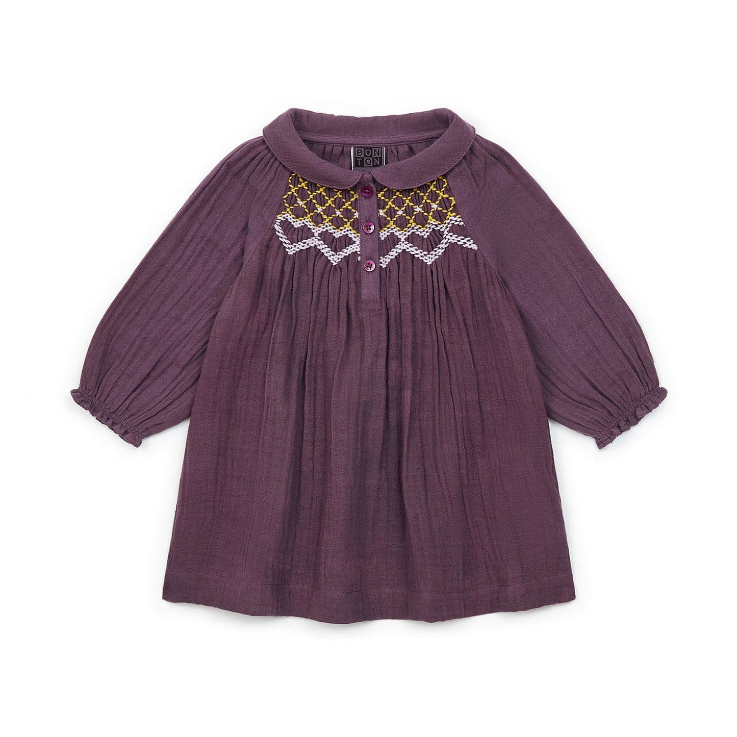 女婴紫色棉连衣裙