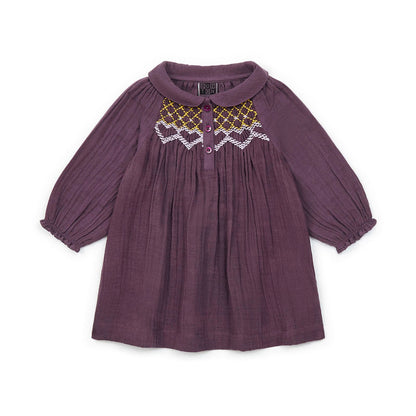 女婴紫色棉连衣裙