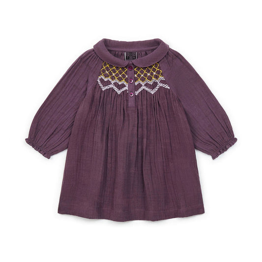 女婴紫色棉连衣裙