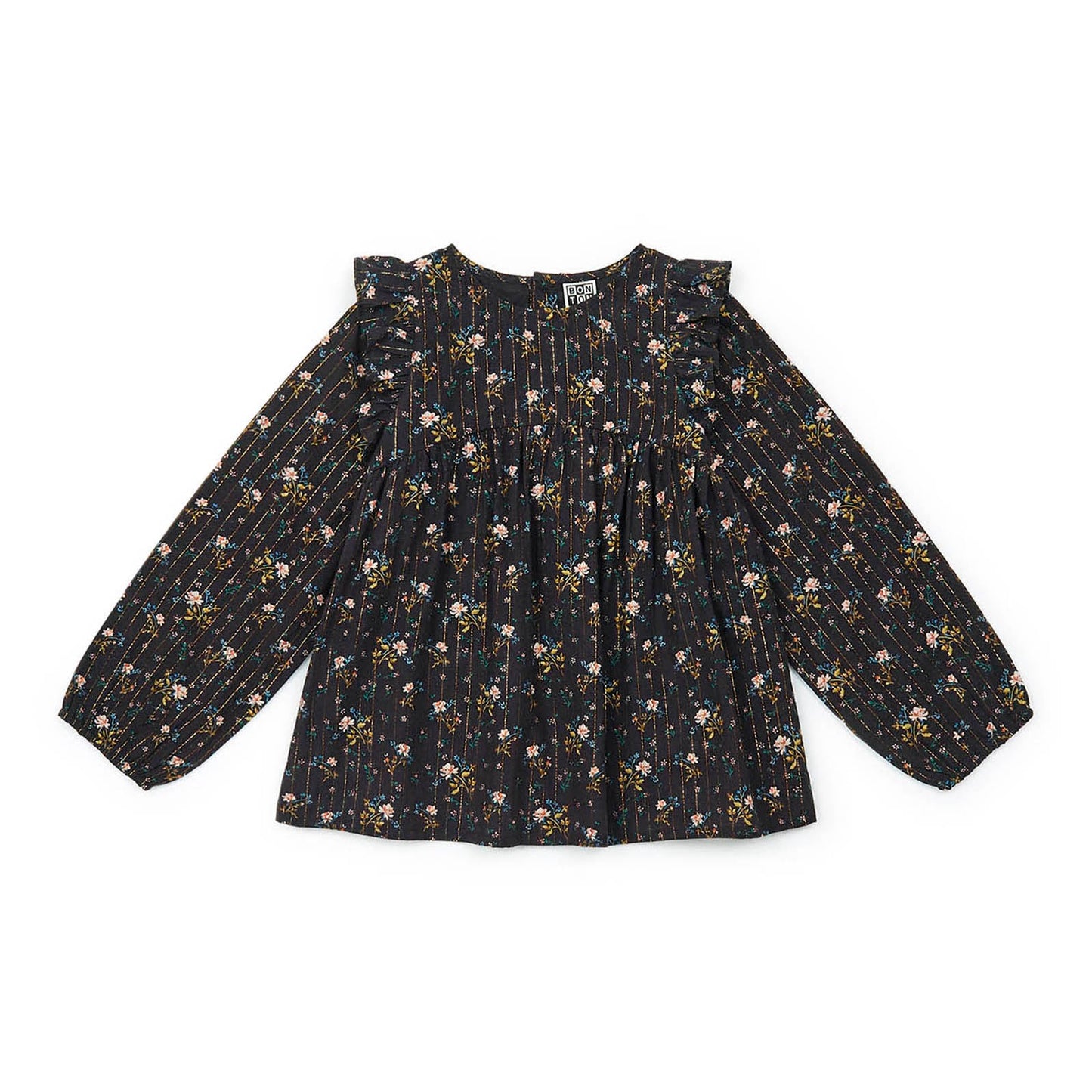 女童深灰色碎花闪光衬衫