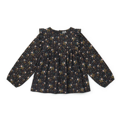 女童深灰色碎花闪光衬衫