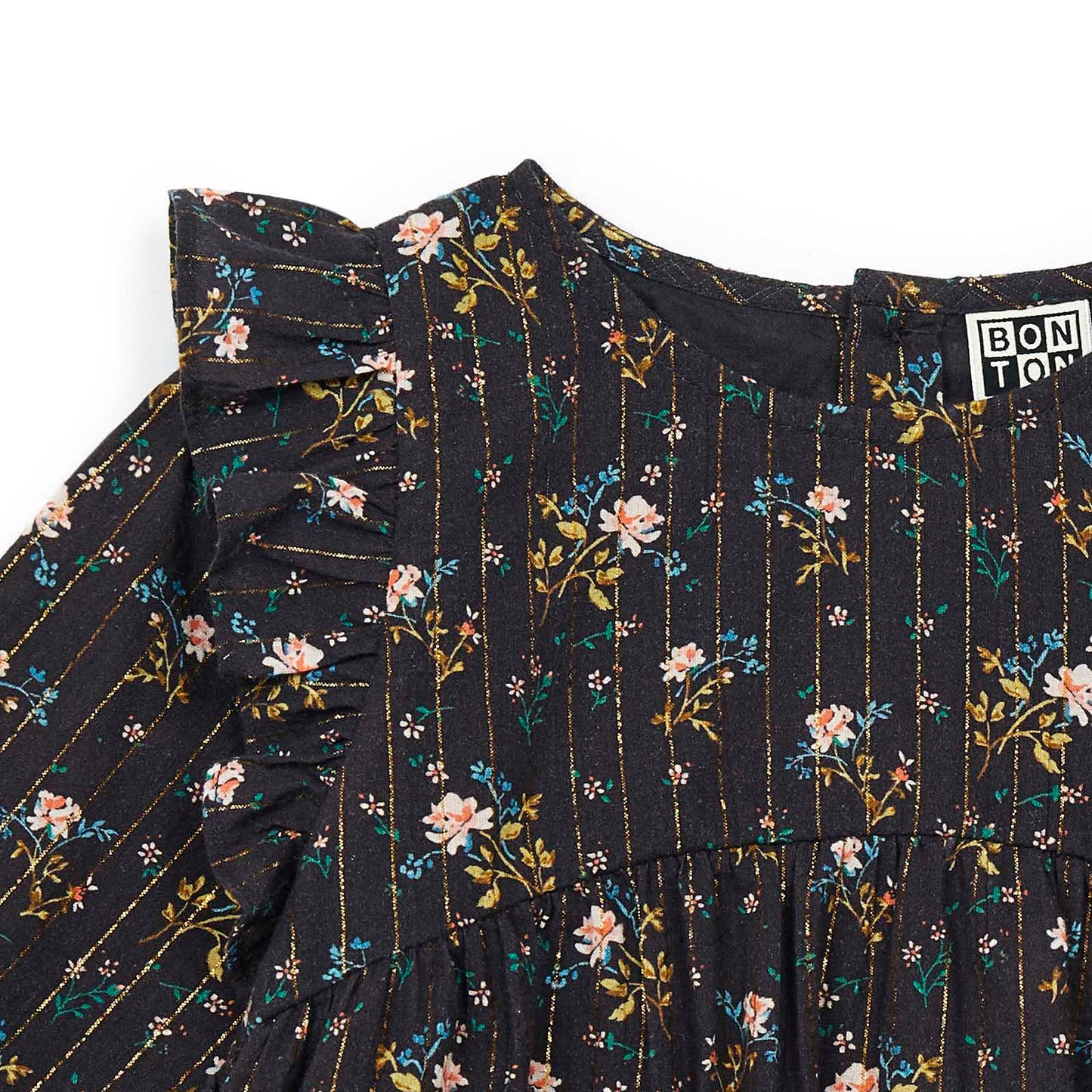 女童深灰色碎花闪光衬衫