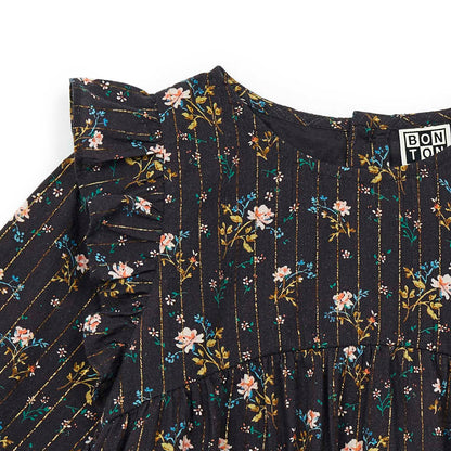 女童深灰色碎花闪光衬衫