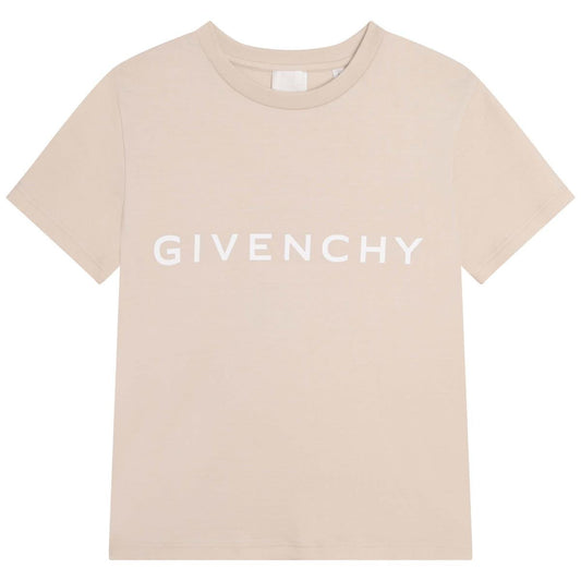 男童米色Logo棉T恤