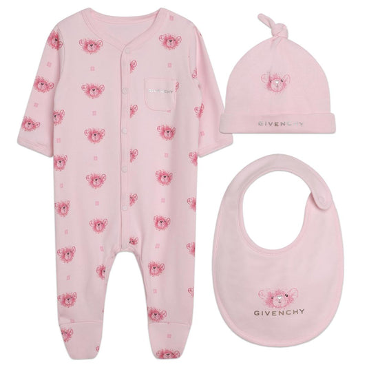 女婴粉色棉连体衣套装