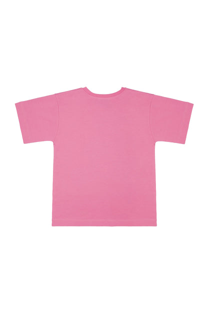 Girls Dark Pink Logo Cotton T-shirt