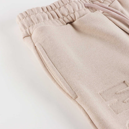 儿童米色Logo棉长裤