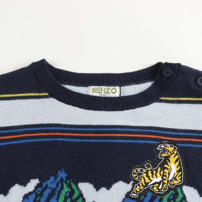 男婴藏青色条纹Logo毛衣