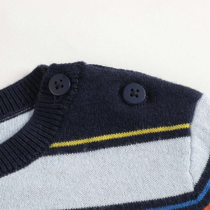 男婴藏青色条纹Logo毛衣