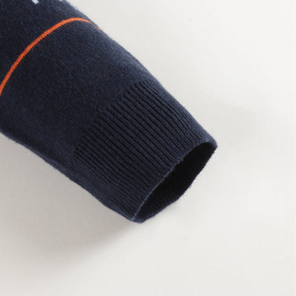 男婴藏青色条纹Logo毛衣