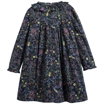 女童深蓝色碎花连衣裙
