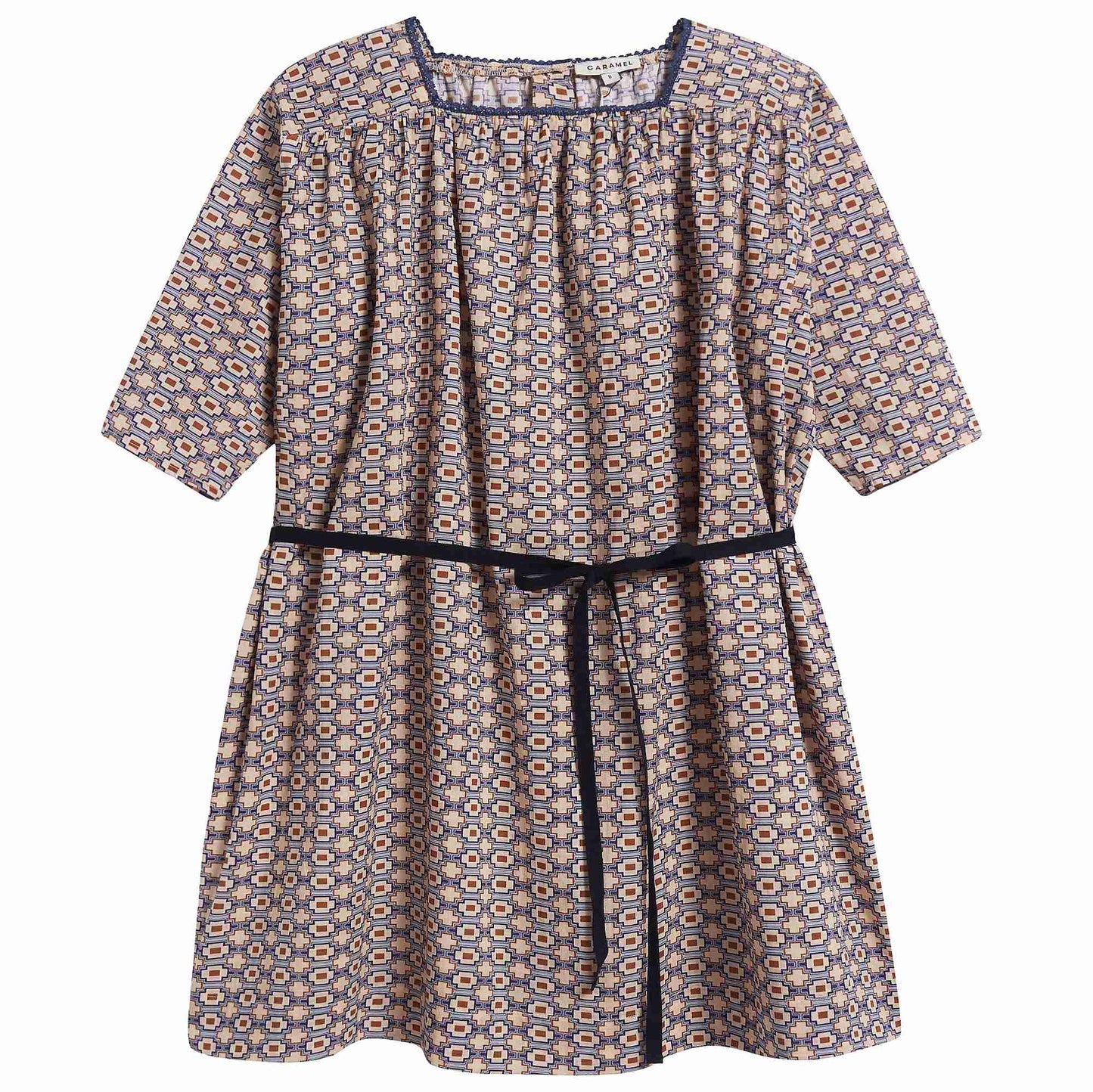 Girls Kaleido Blue Cotton Woven Dress