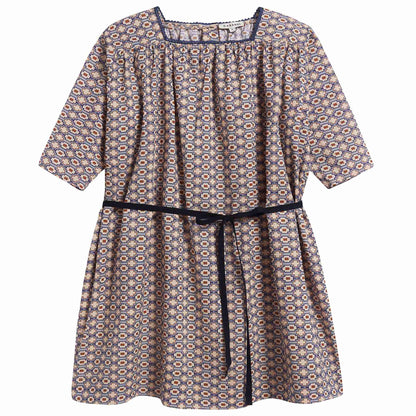 Girls Kaleido Blue Cotton Woven Dress