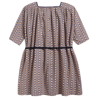 Girls Kaleido Blue Cotton Woven Dress