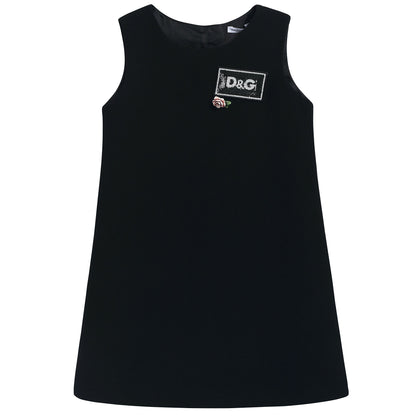 Girls Black "DG" Wool Dress
