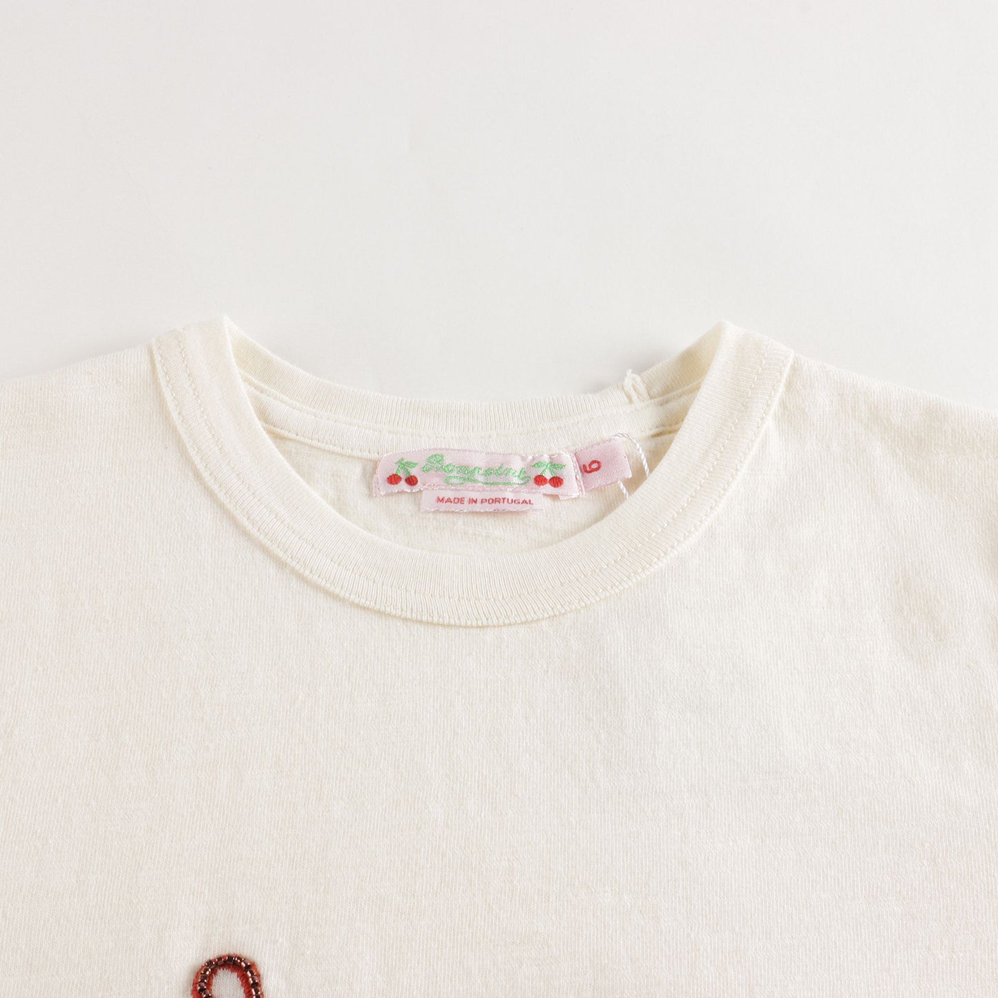 女童米色Logo棉T恤