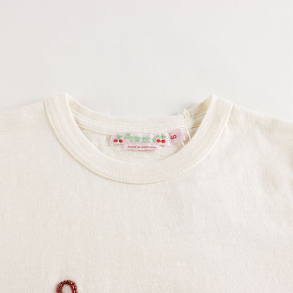 女童米色Logo棉T恤