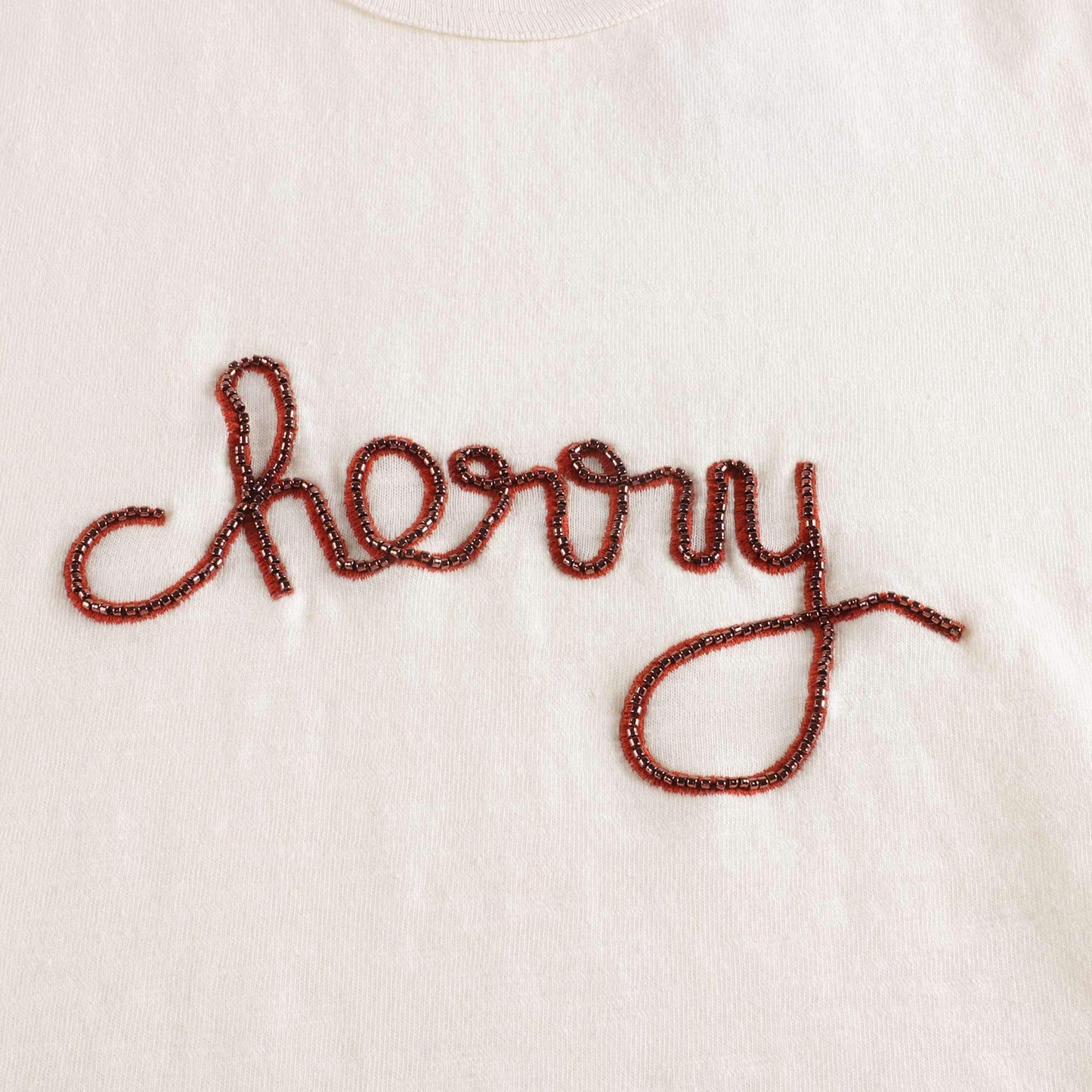 女童米色Logo棉T恤