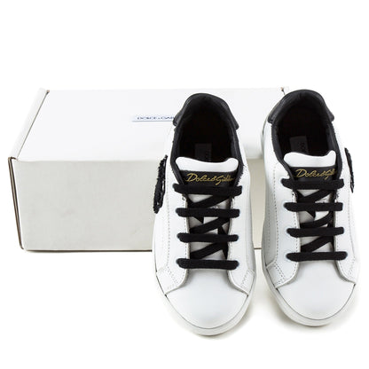 Girls White Leather  “DG"  Shoes
