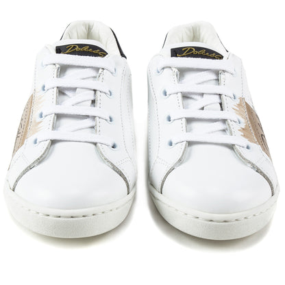 Girls White Leather Whit  Logo Shoes