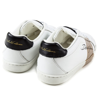 Girls White Leather Whit  Logo Shoes