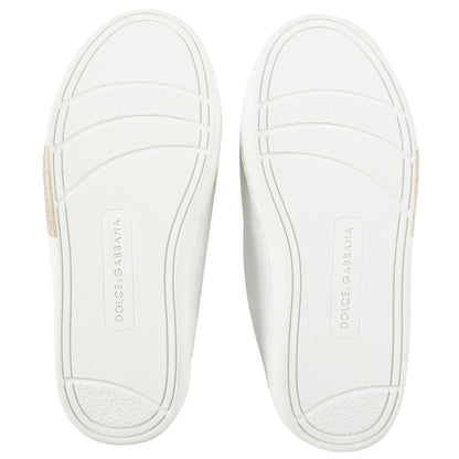 Girls White Leather Whit  Logo Shoes
