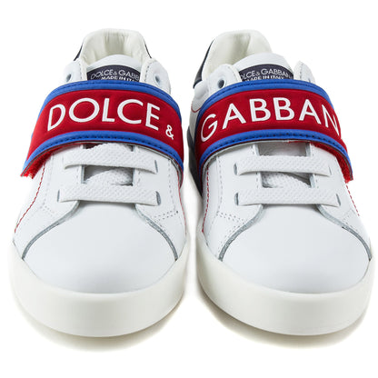 Girls White Leather Whit Red Logo Shoes