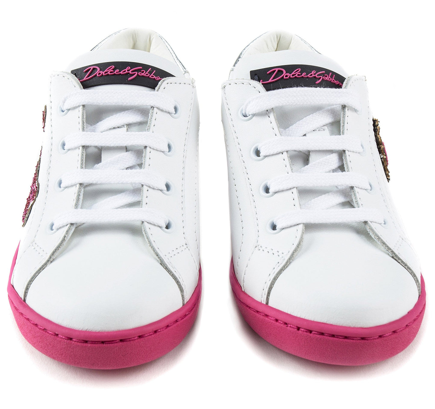 Girls White Leather Whit Pink Logo Shoes