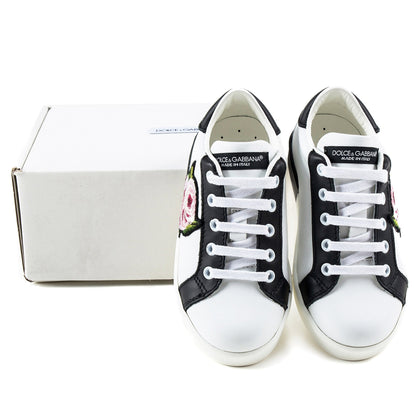 Girls White Leather Rose Shoes