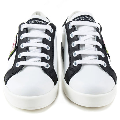 Girls White Leather Rose Shoes