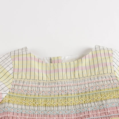Girls Light Yellow Check Dress