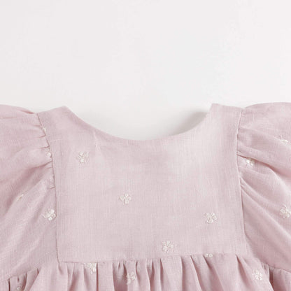 女婴粉色刺绣棉连衣裙