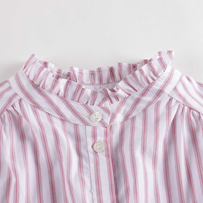 女童粉色条纹棉连衣裙