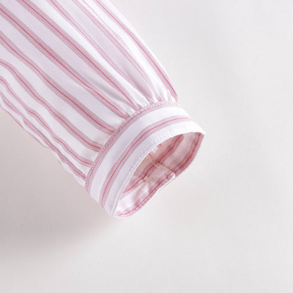 女童粉色条纹棉连衣裙